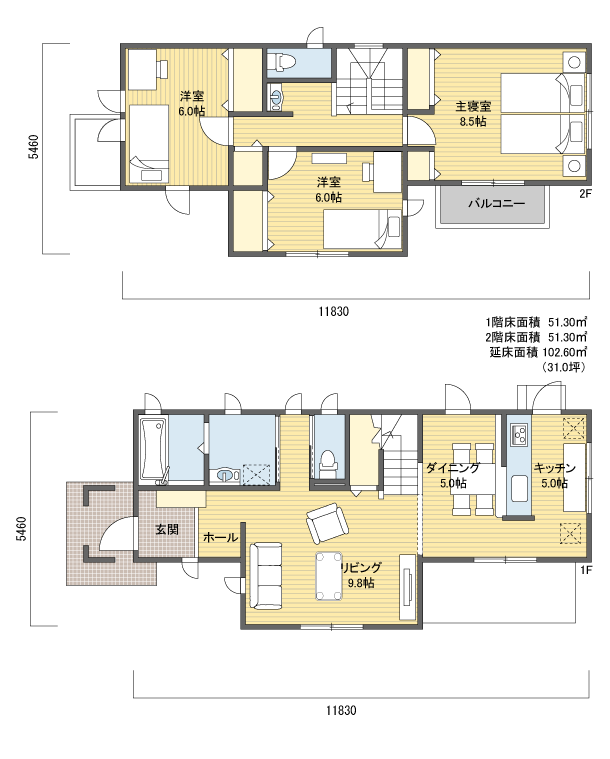 間取りプラン 2階建 30?40坪 西玄関