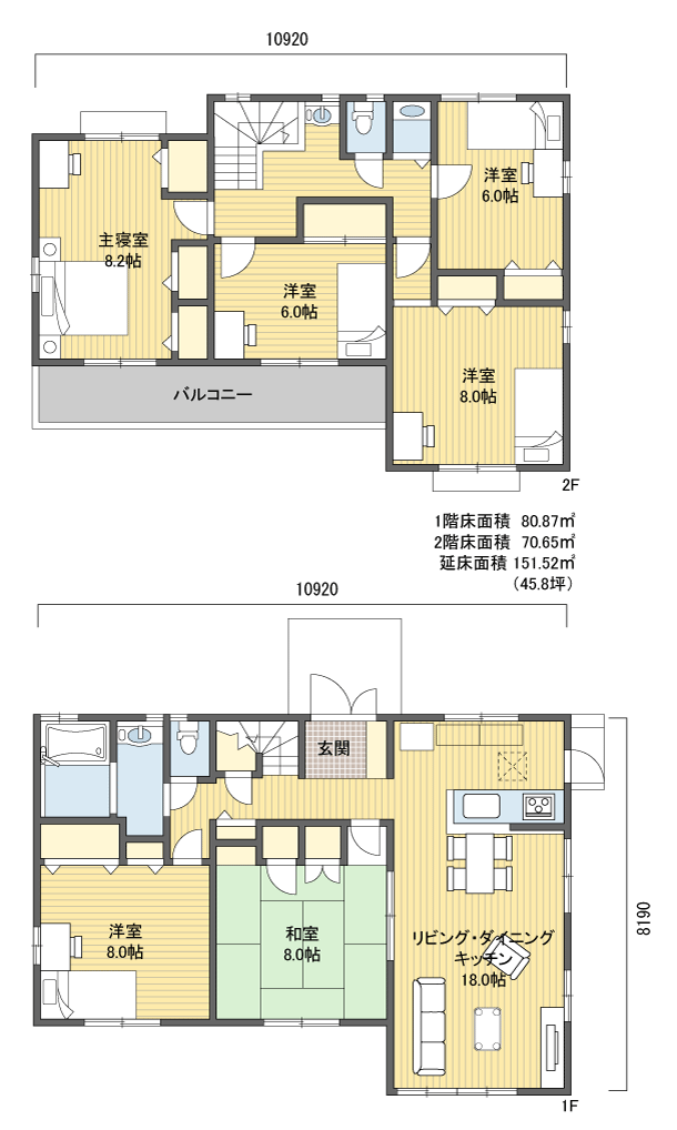 間取りプラン 2階建 40?50坪 北玄関
