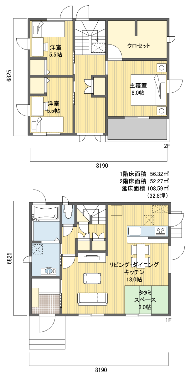 間取りプラン 2階建 30?40坪 南玄関