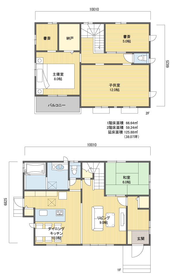 間取りプラン 2階建 30?40坪 南玄関