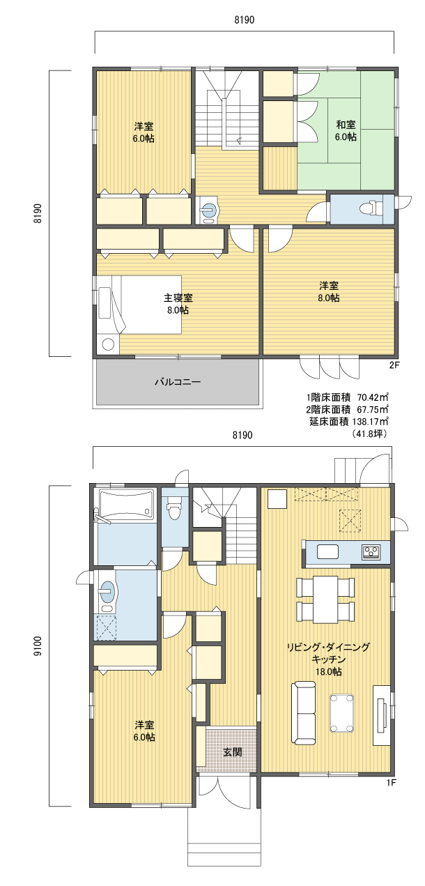 間取りプラン 2階建 40?50坪 南玄関
