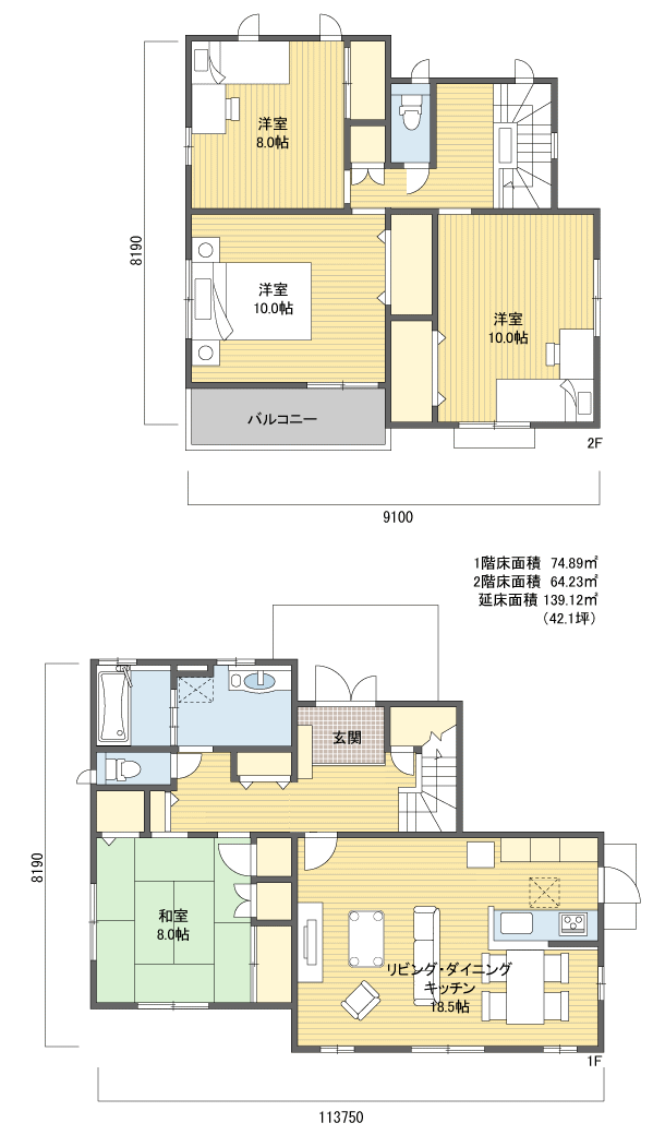 間取りプラン 2階建 40?50坪 北玄関