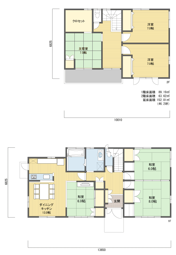 間取りプラン 2階建 40?50坪 南玄関