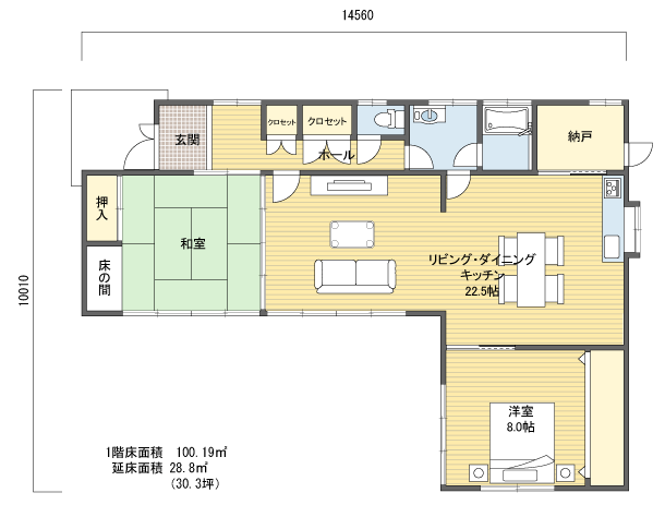 間取りプラン 1階建(平屋) 30?40坪 西玄関