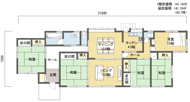 間取りプラン 1階建(平屋) 20?30坪 南玄関