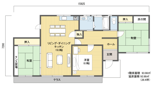 間取りプラン 1階建(平屋) 20?30坪 南玄関