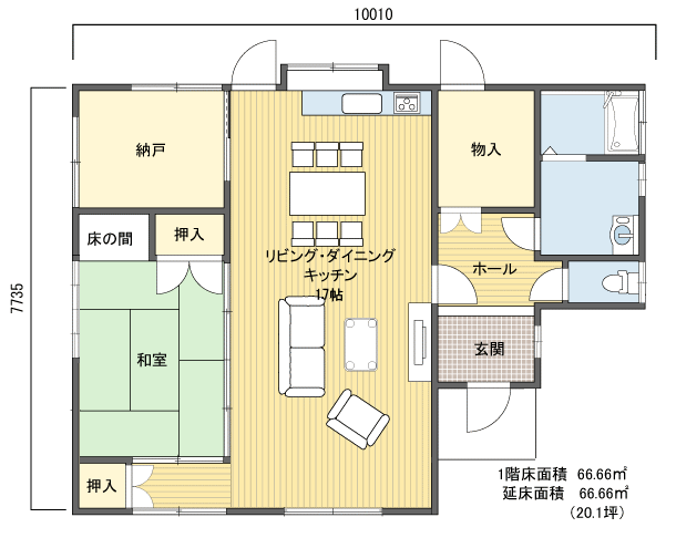 間取りプラン 1階建(平屋) 20?30坪 南玄関