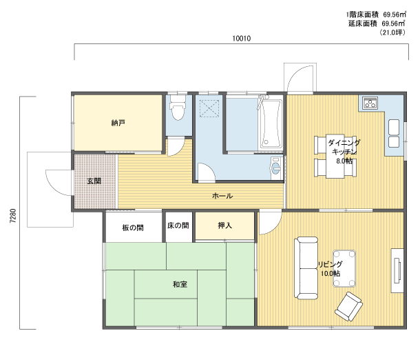 間取りプラン 1階建(平屋) 20?30坪 西玄関