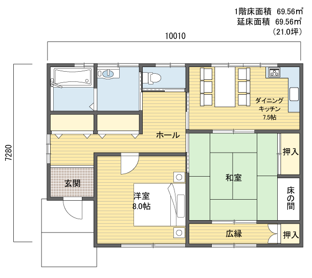 間取りプラン 1階建(平屋) 20?30坪 南玄関
