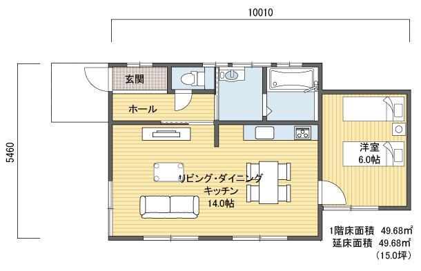 間取りプラン 1階建(平屋) 10?20坪 西玄関