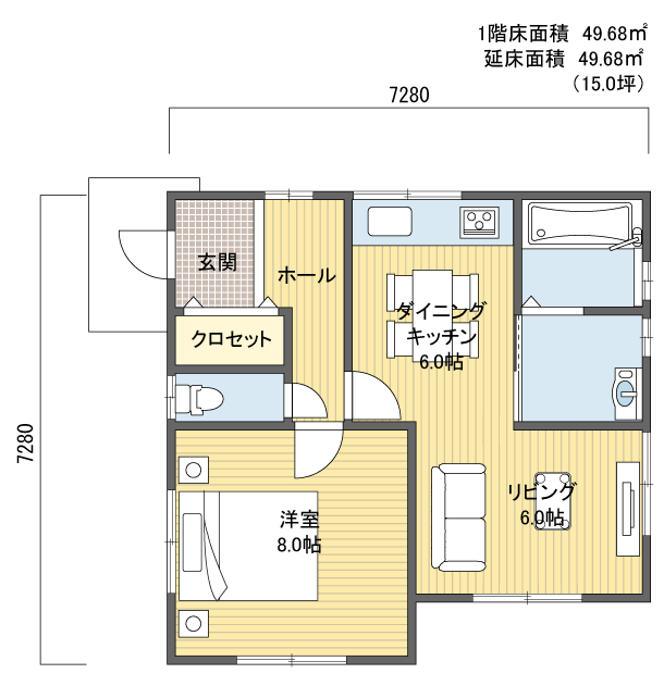 間取りプラン 1階建(平屋) 10?20坪 西玄関