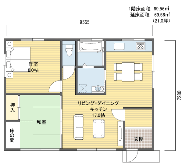 間取りプラン 1階建(平屋) 20?30坪 南玄関