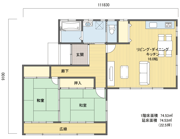 間取りプラン 1階建(平屋) 20?30坪 西玄関