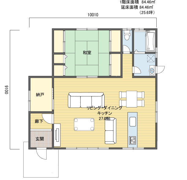 間取りプラン 1階建(平屋) 20?30坪 南玄関