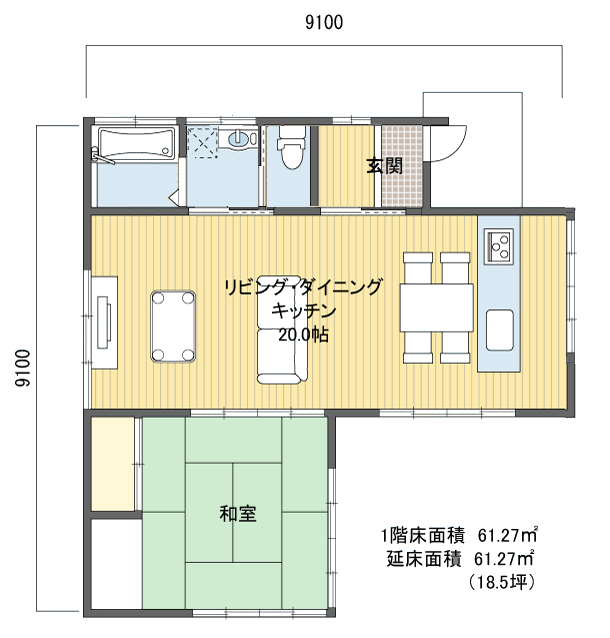 間取りプラン 1階建(平屋) 10?20坪 東玄関