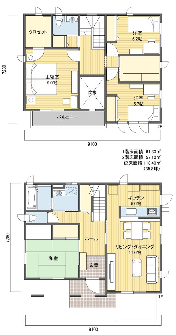 間取り352階建 30?40坪 南玄関プラン注文住宅の一戸建て 楽住rakunism