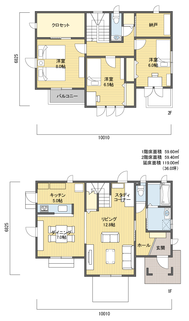 間取りプラン 2階建 30?40坪 南玄関