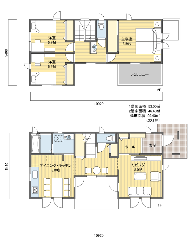 間取りプラン 2階建 30?40坪 東玄関