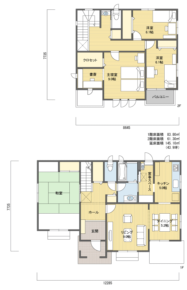 間取りプラン 2階建 40?50坪 南玄関